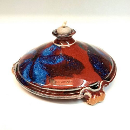 #231003  Oil Lamp, Round, Red and Blue $16.50 at Hunter Wolff Gallery